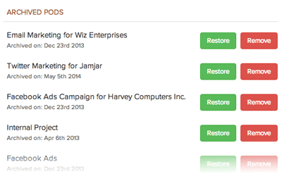 Archive pods in Brightpod