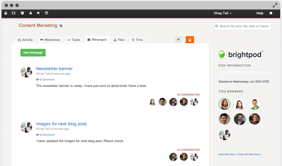 Team Communication & Messages in Brightpod