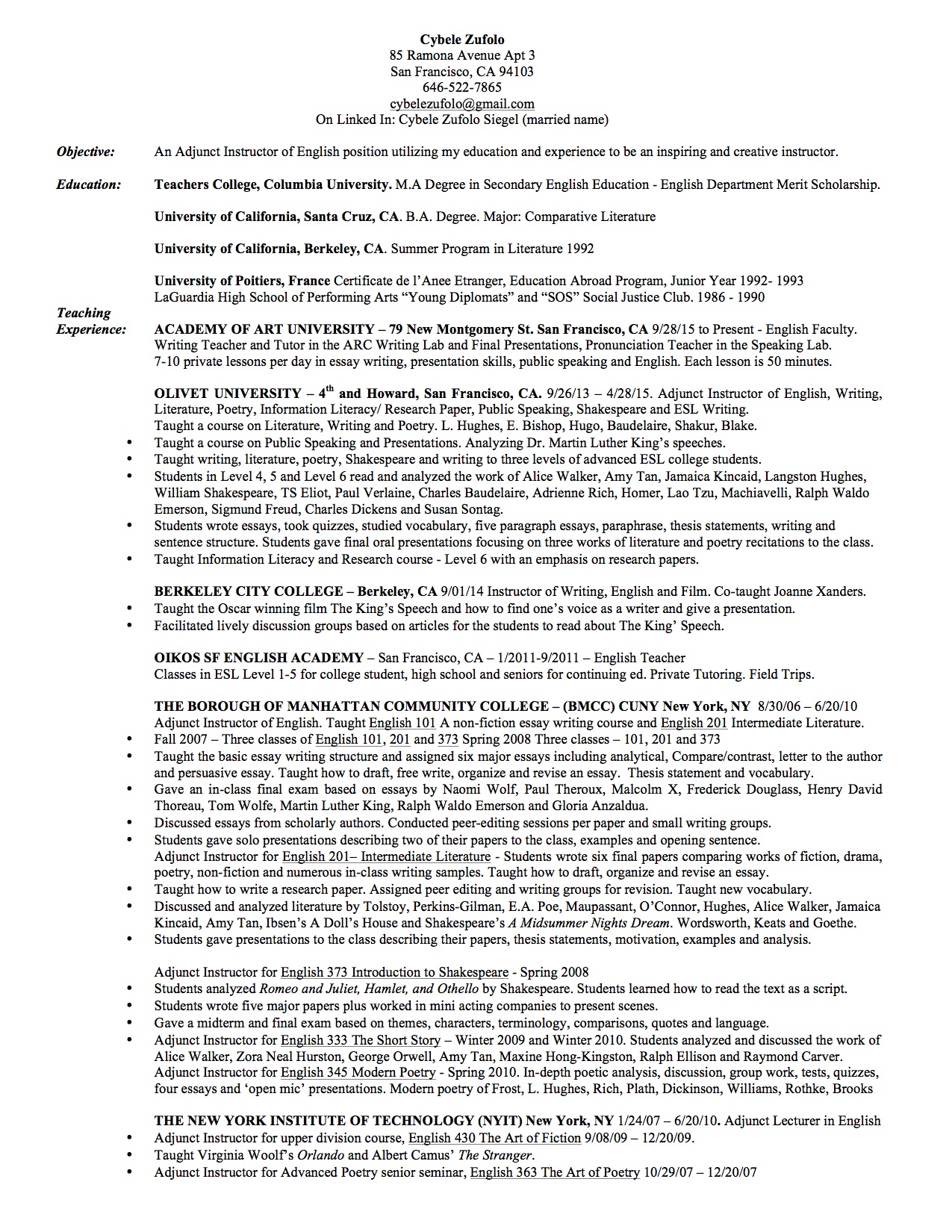 teaching resume