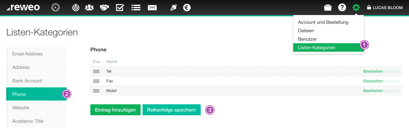 Listen-Katgorien bearbeiten