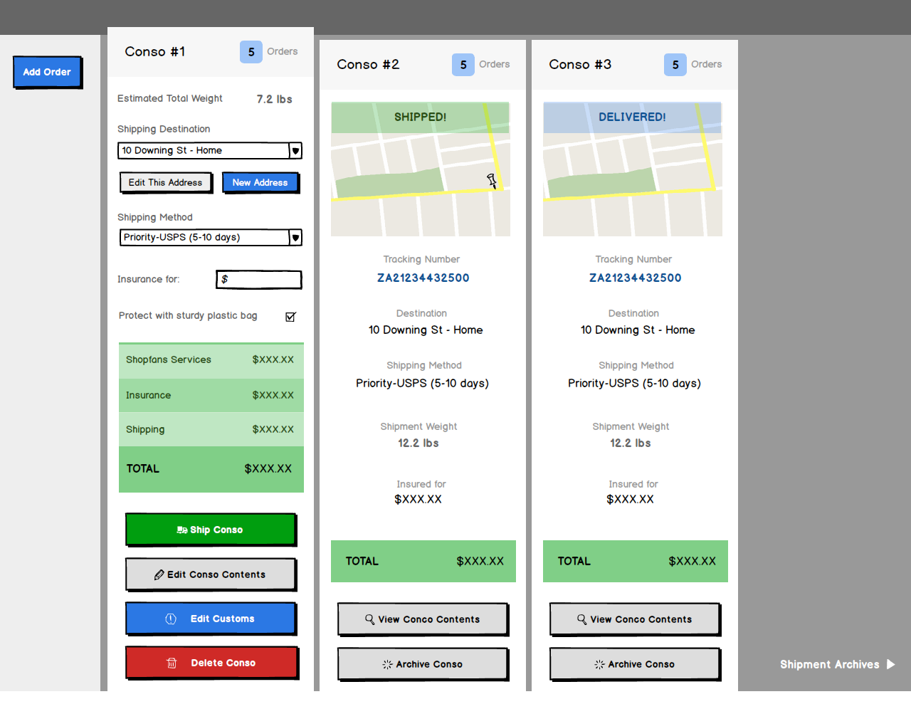 Shipments Page Shopfans Desktop Web App Wireframe