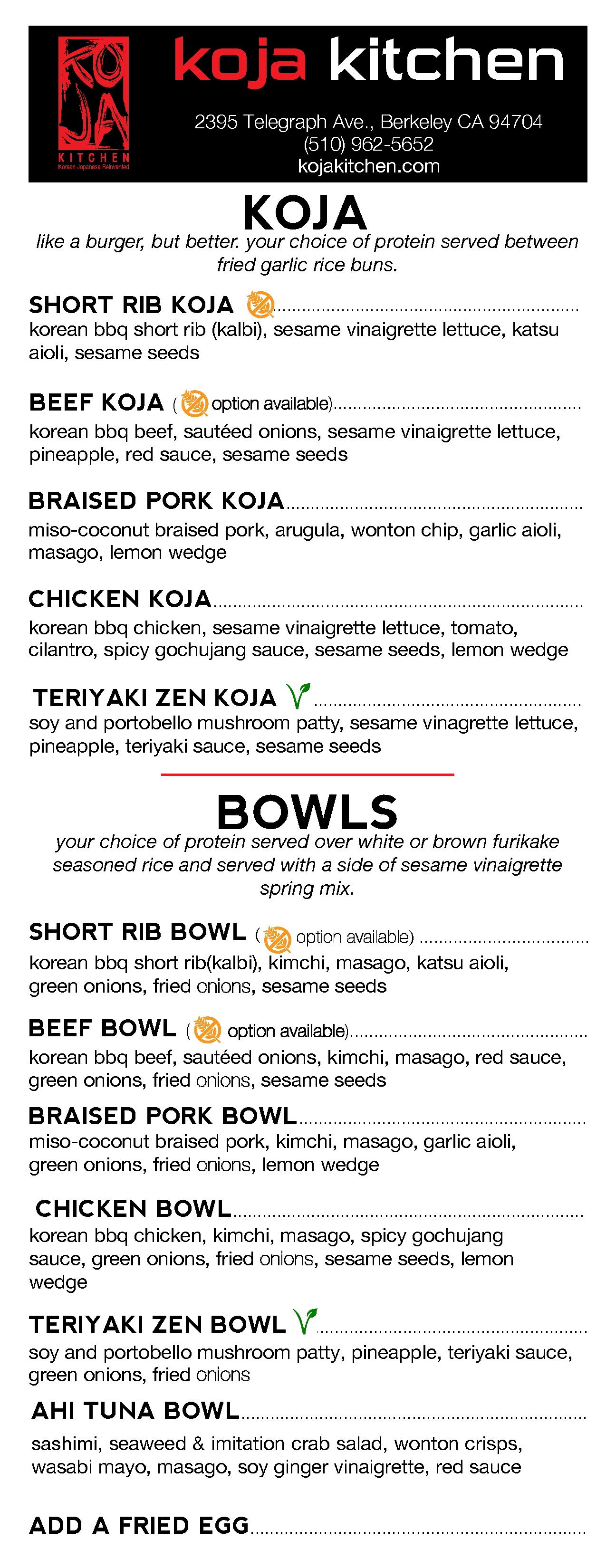 Koja Kitchen Sf Menu Koja Kitchen Sf Menu