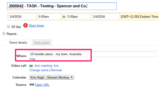 Google Calendar description
