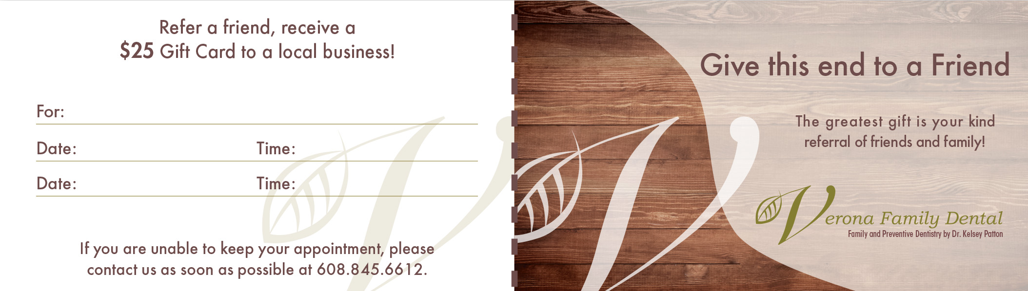 Verona Family Dental referral ticket